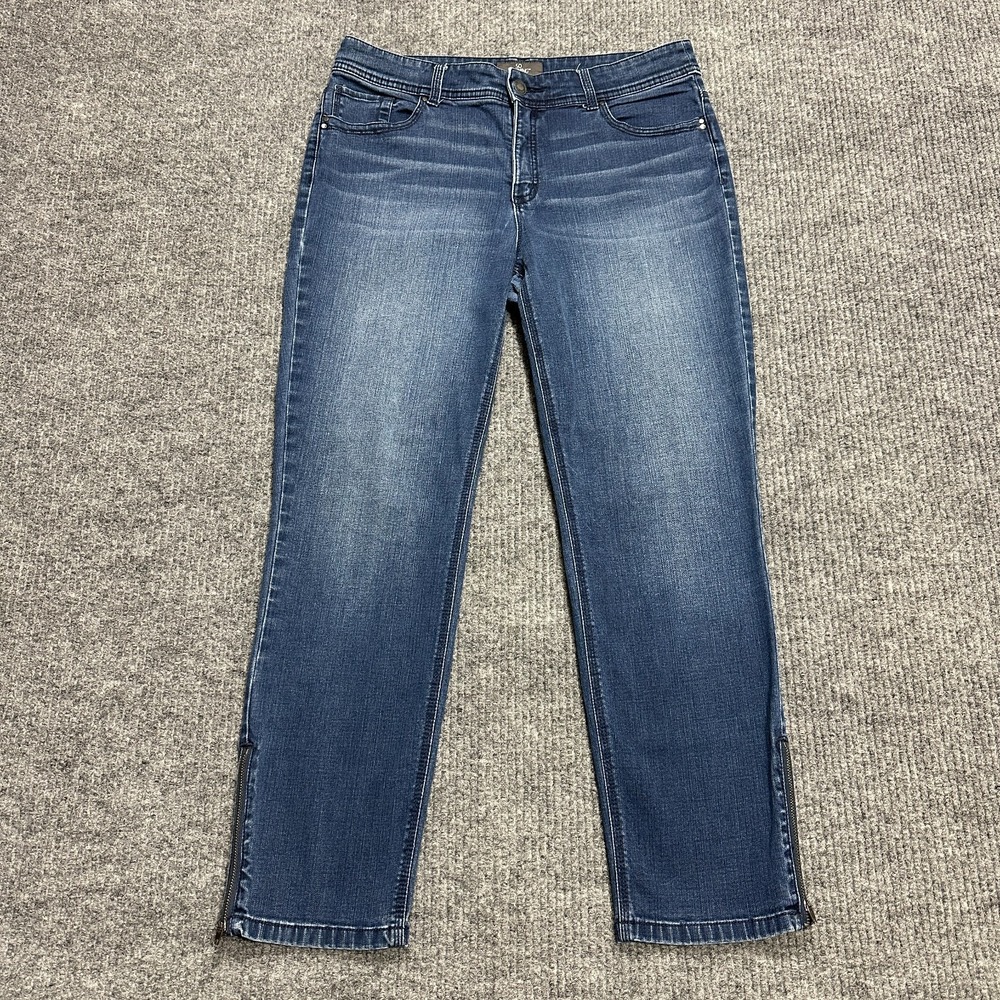 Chicos So Slimming Womens Jeans Size 1 Ankle Blue Denim Zip Hem Stretch Mid Rise